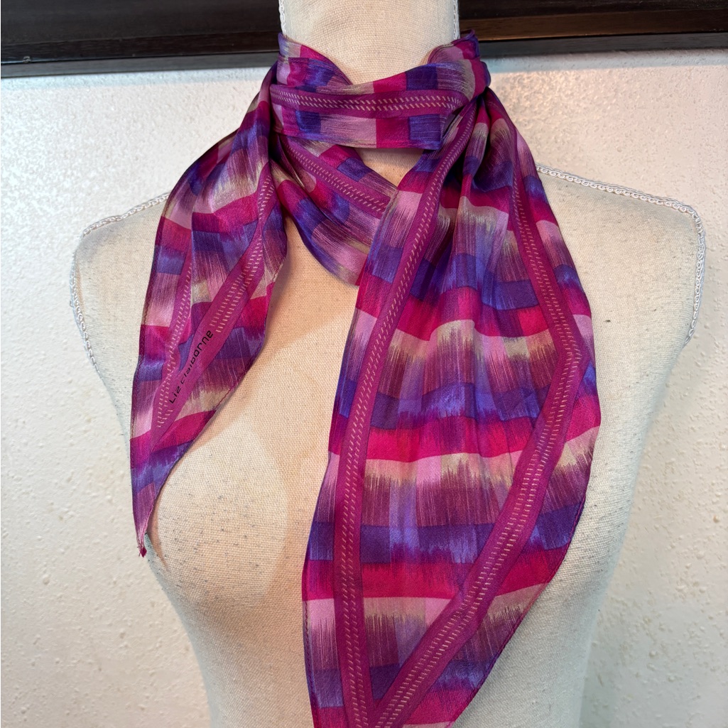 Liz Claiborne Pink  Purple Striped Silk Scarf